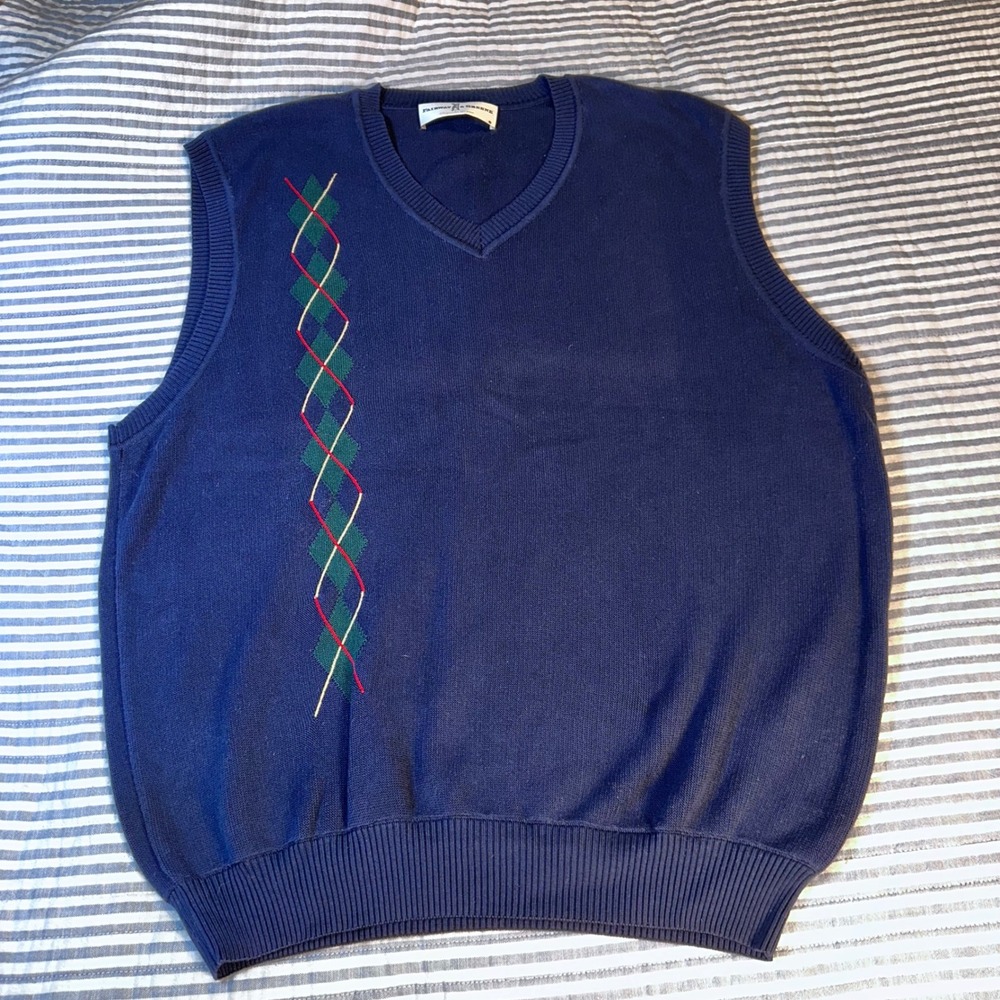 Fairway & Greene Mens Navy Blue Argyle V-Neck Knit Golf Sweater Vest Size‎ XL